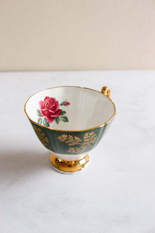 vintage adderley teacup forrest green rose teacup