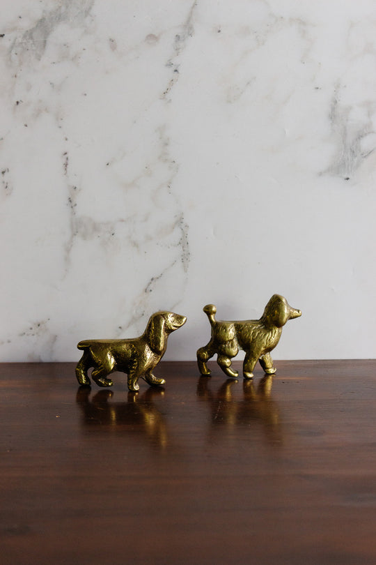 pair of vintage french brass dog figurines