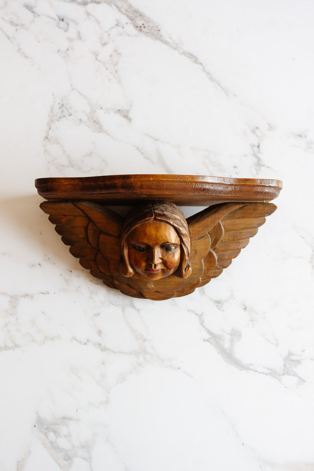 antique hand carved putti wall shelf