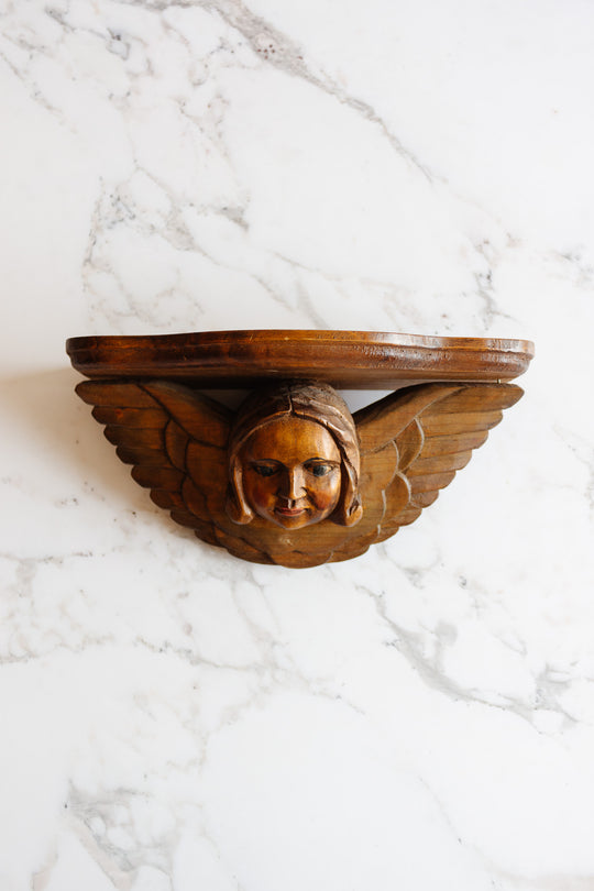 antique hand carved putti wall shelf