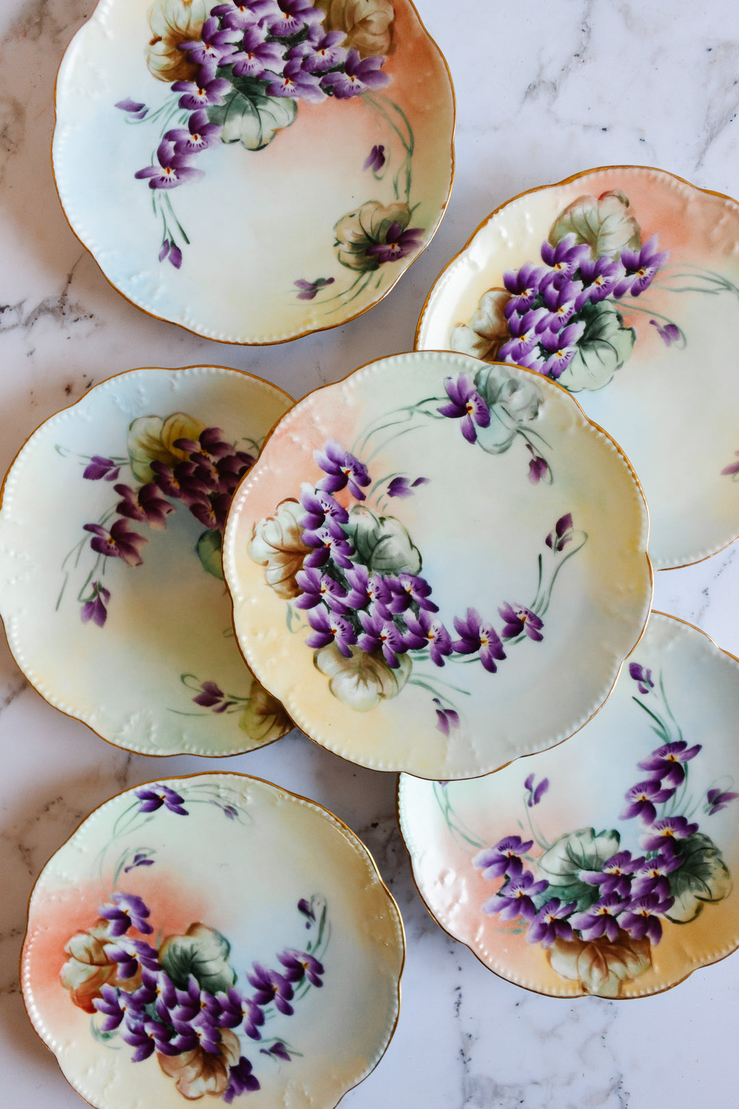 turn of the century limoges hand painted plates, set of 6