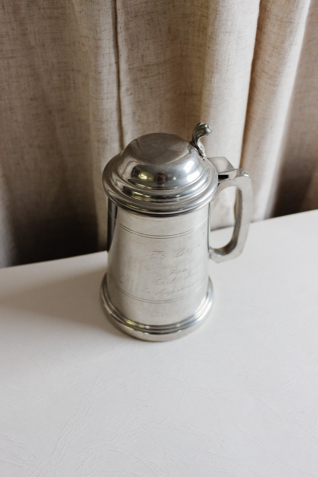 vintage English engraved pewter stein