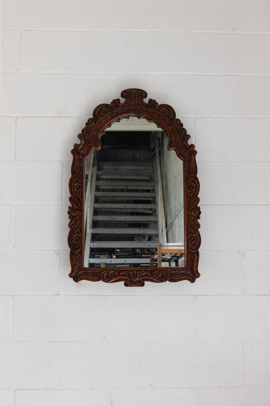 vintage french ornate carved arch wood mirror