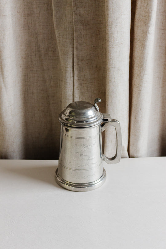 vintage English engraved pewter stein