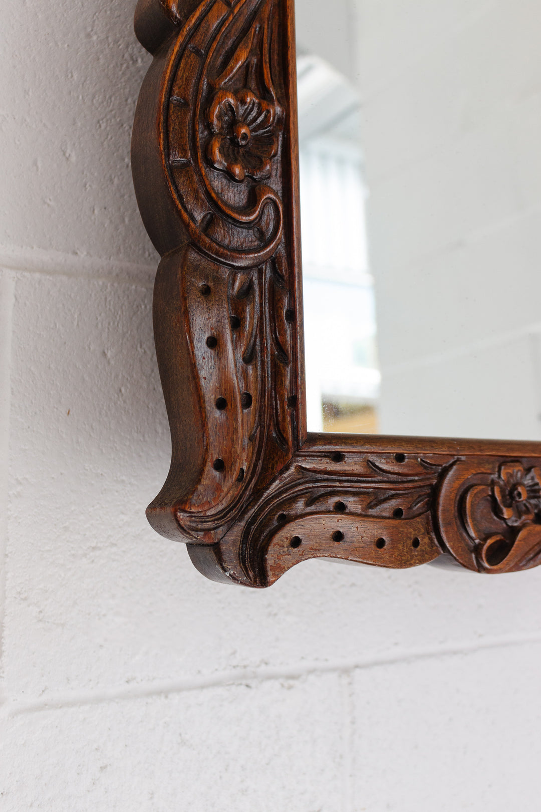 vintage french ornate carved arch wood mirror