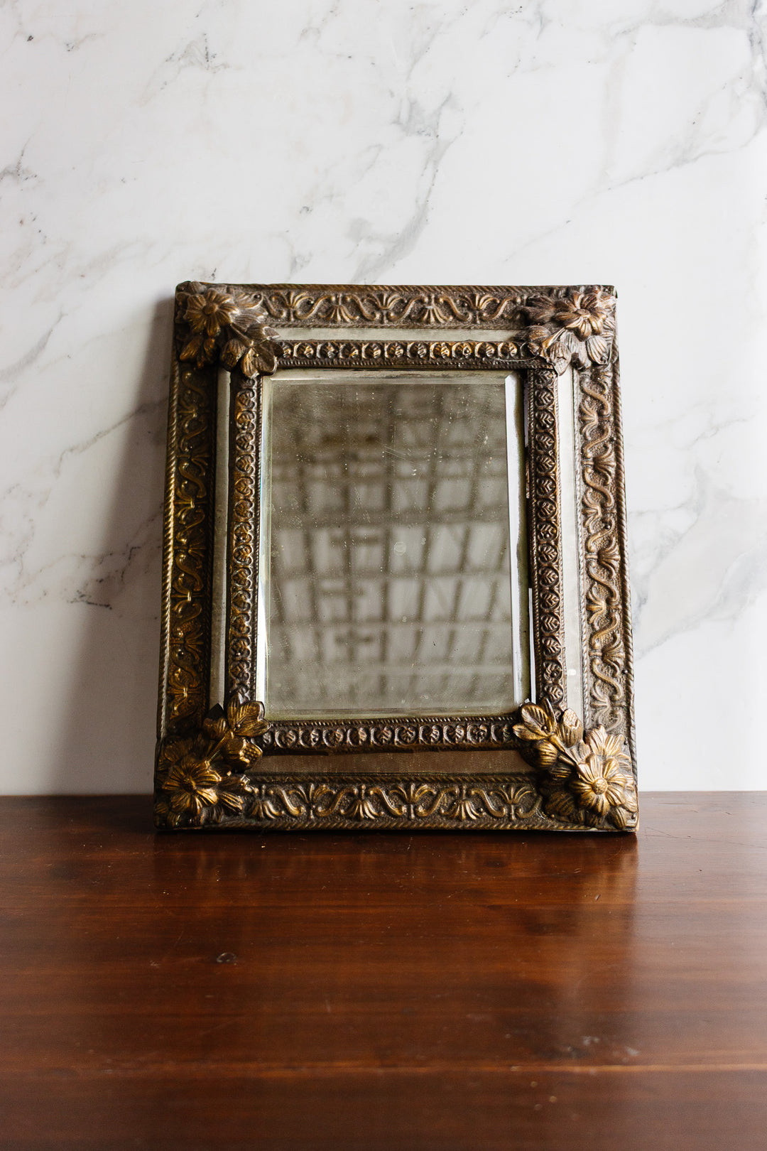 antique french repousse mirror