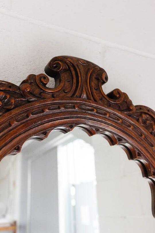 vintage french ornate carved arch wood mirror