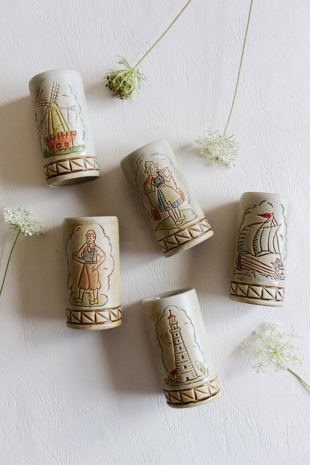 set of 5 1970s ceramarte liqueur glasses