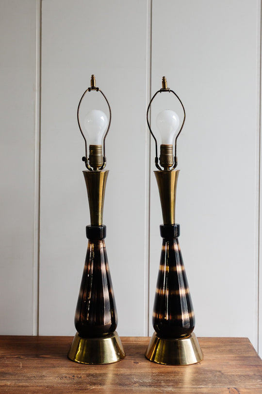 pair of tall vintage hollywood regency lamps