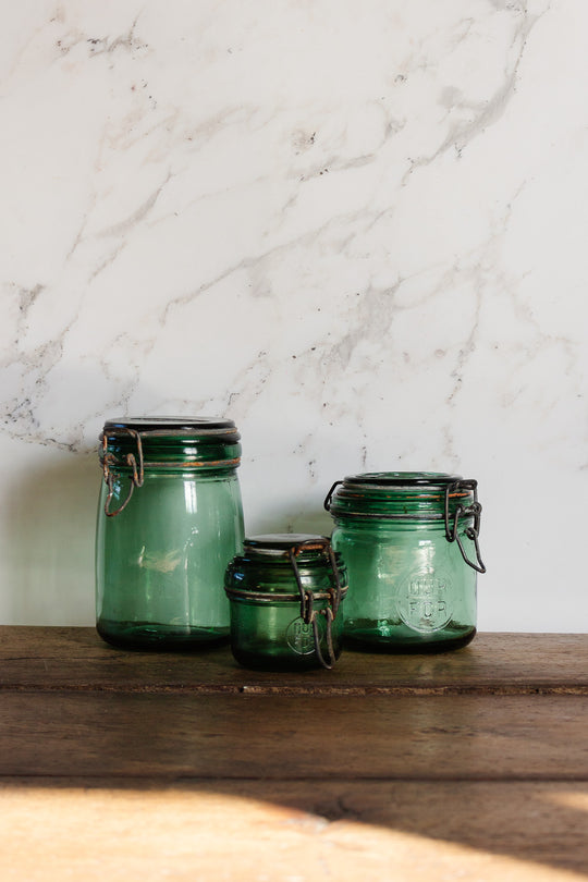 quintessentially french vintage green canning jar
