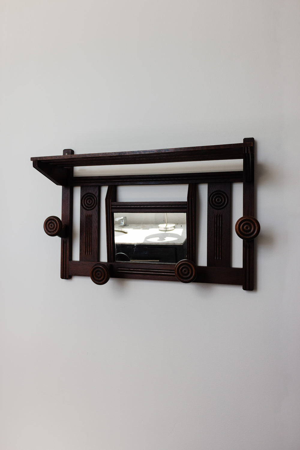 1940s art deco wall mounted coat rack with mirror