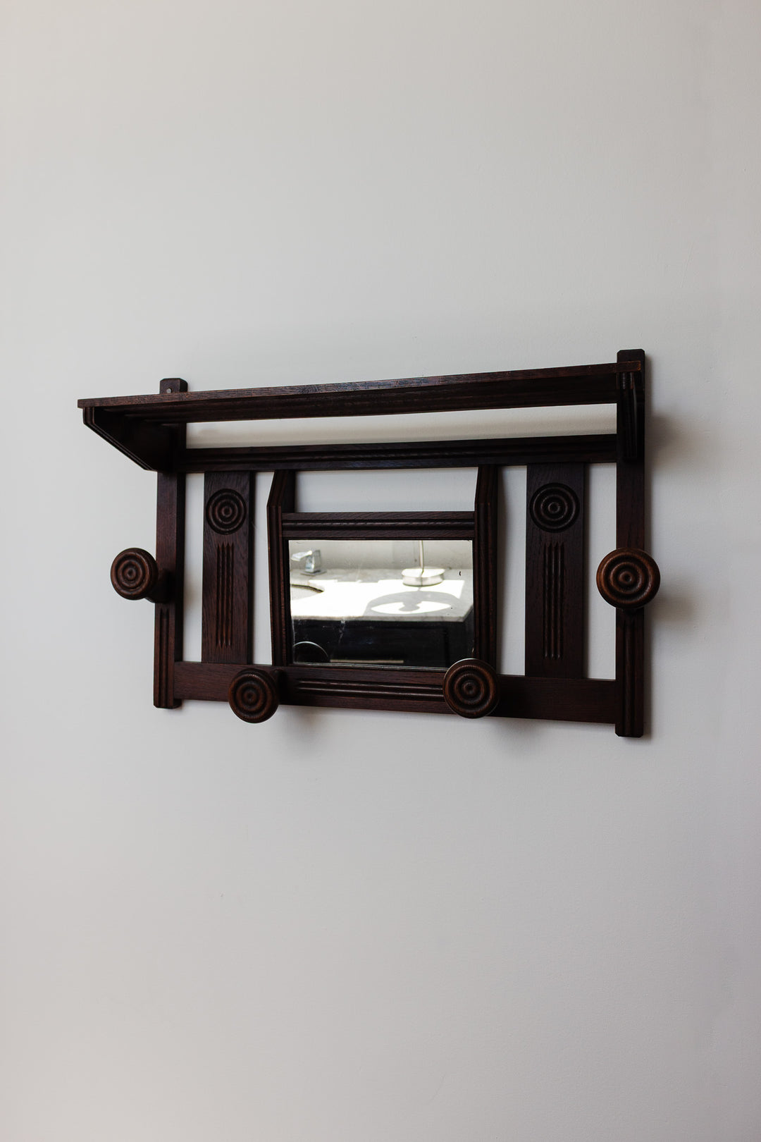 1940s art deco wall mounted coat rack with mirror