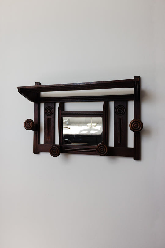 1940s art deco wall mounted coat rack with mirror