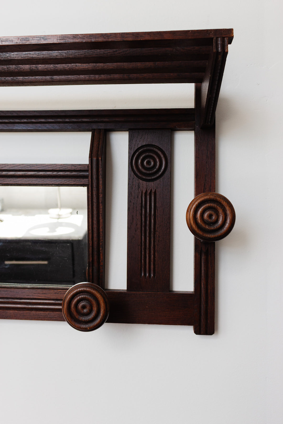 1940s art deco wall mounted coat rack with mirror