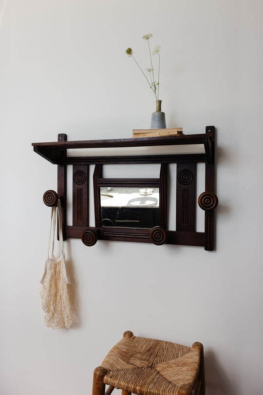 1940s art deco wall mounted coat rack with mirror