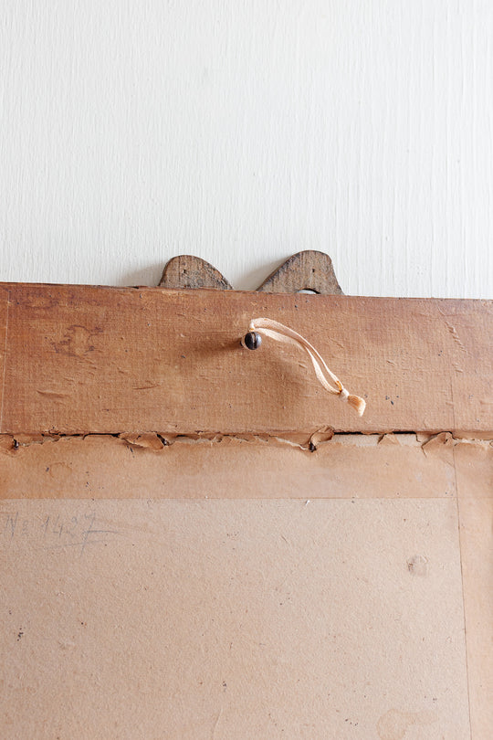 antique French carved oak mirror with Louis XVI style bow cornice