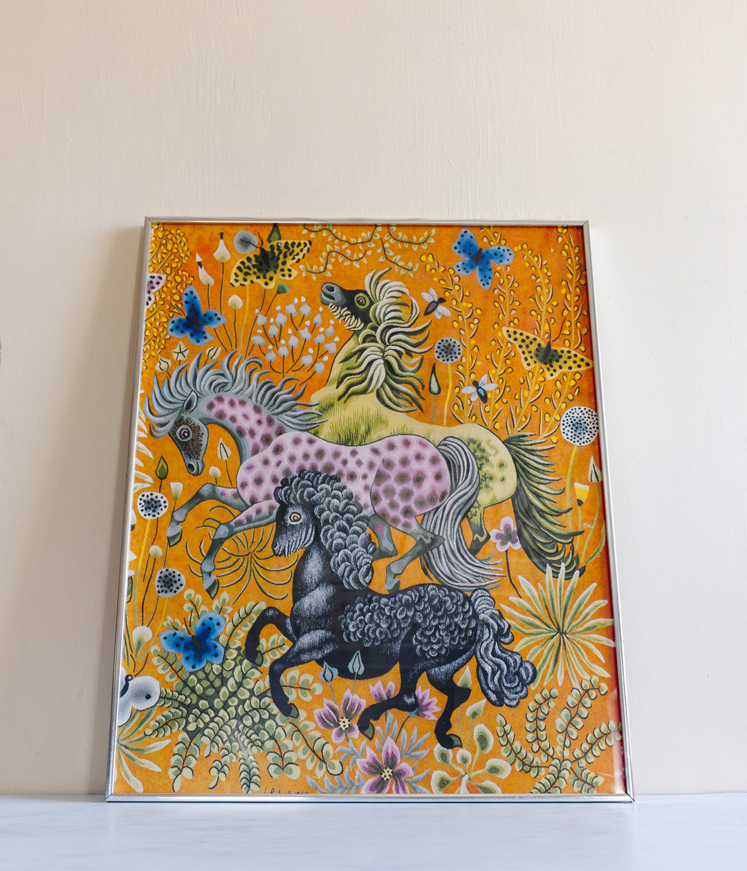 vintage Dom Robert aubusson tapestry print "la chasse aux papillons"