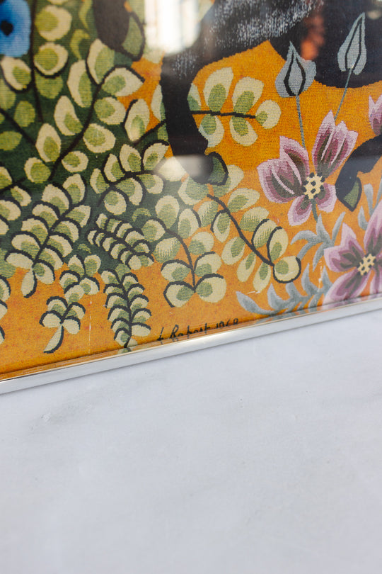 vintage Dom Robert aubusson tapestry print "la chasse aux papillons"