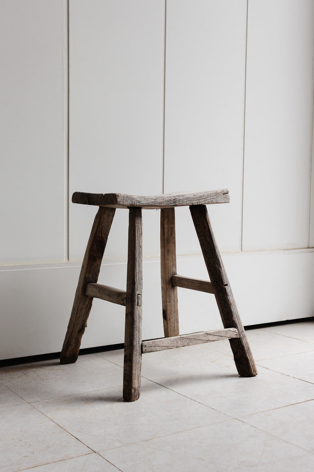 antique french farmhouse raw wood stool i