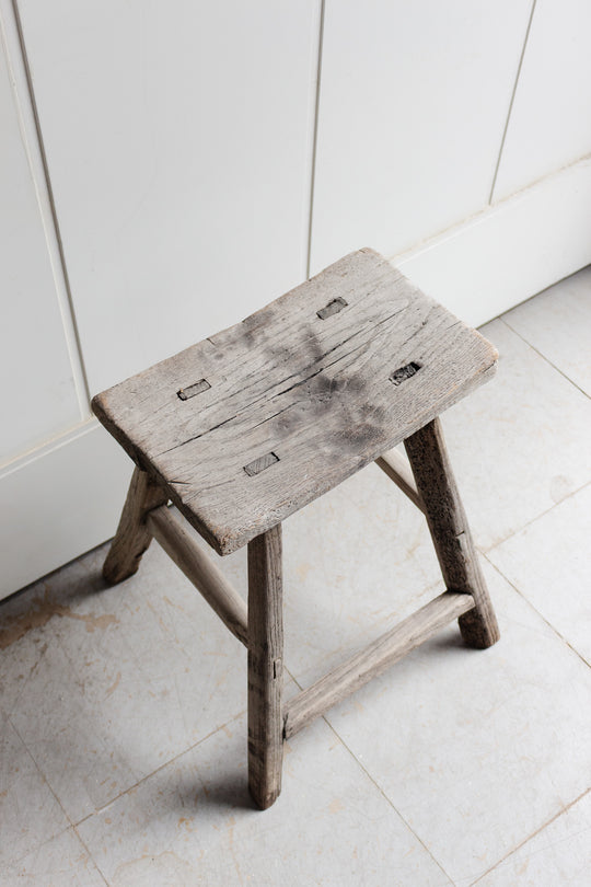 antique french farmhouse raw wood stool i