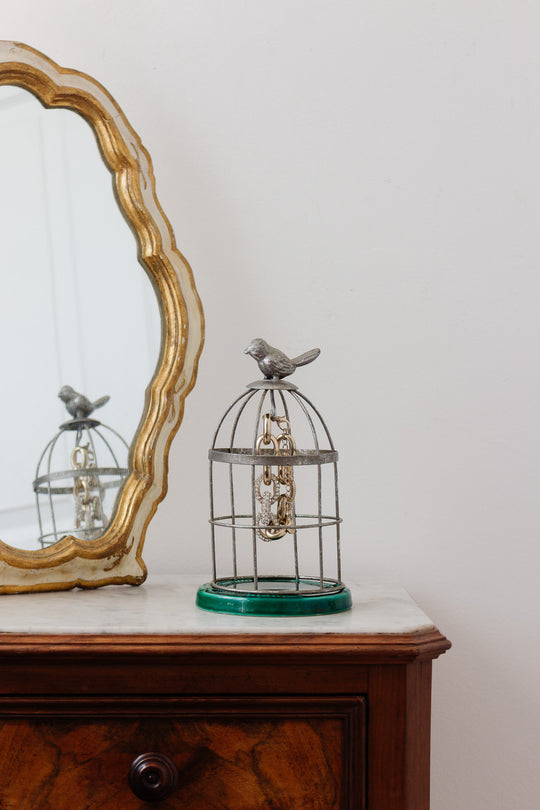 vintage french bird cage pocket watch cloche with ceramic base