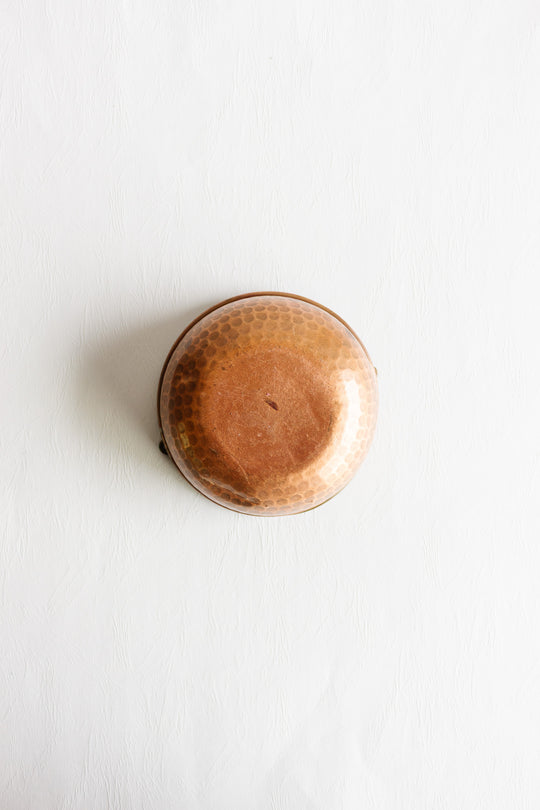 vintage european hammered copper bowl with handle
