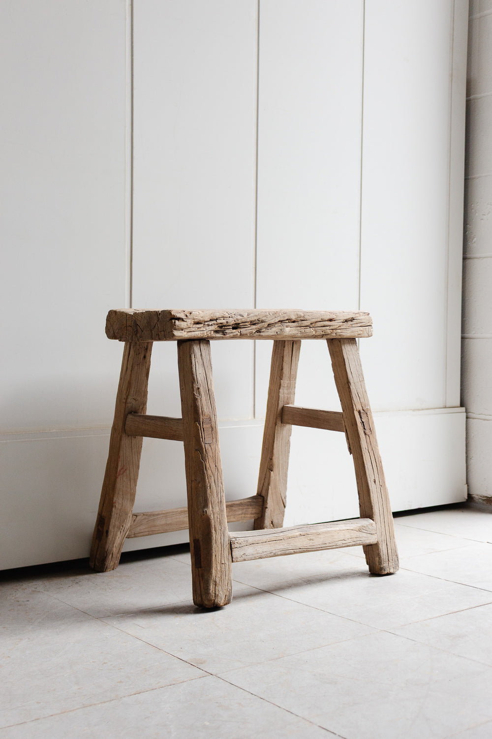 antique french famhouse raw wood stool