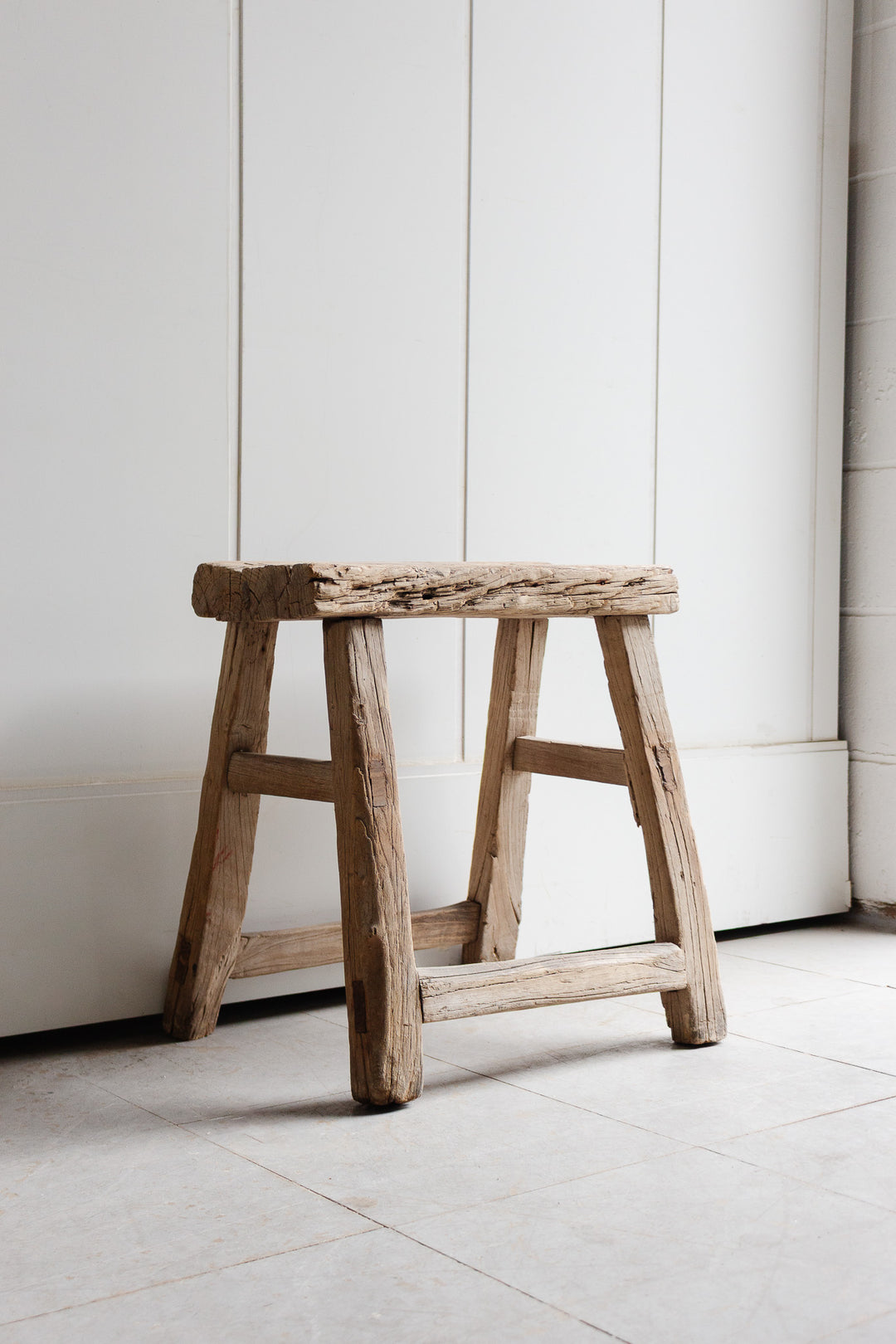 antique french famhouse raw wood stool