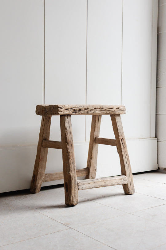 antique french famhouse raw wood stool