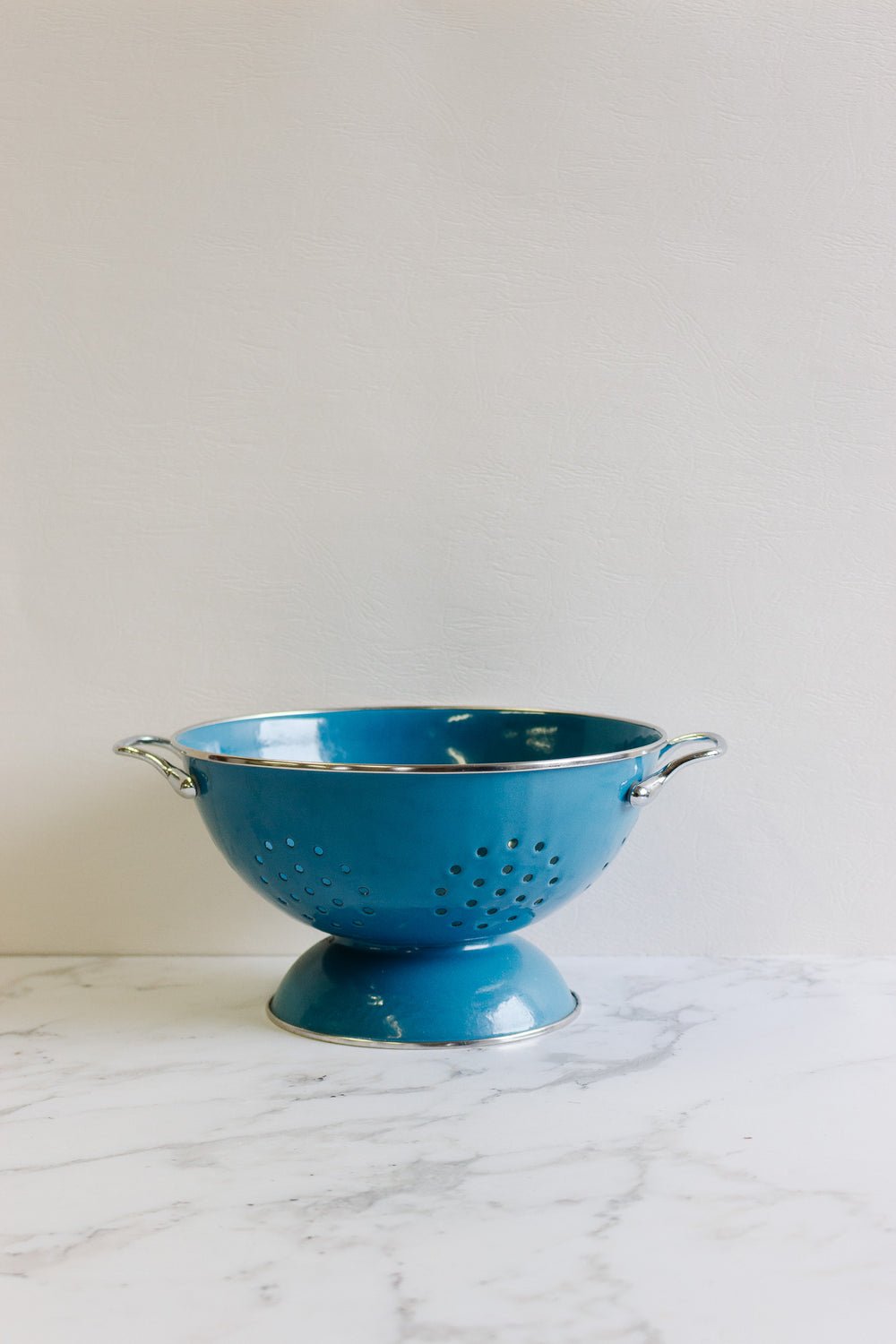 vintage french blue enamel country kitchen colander