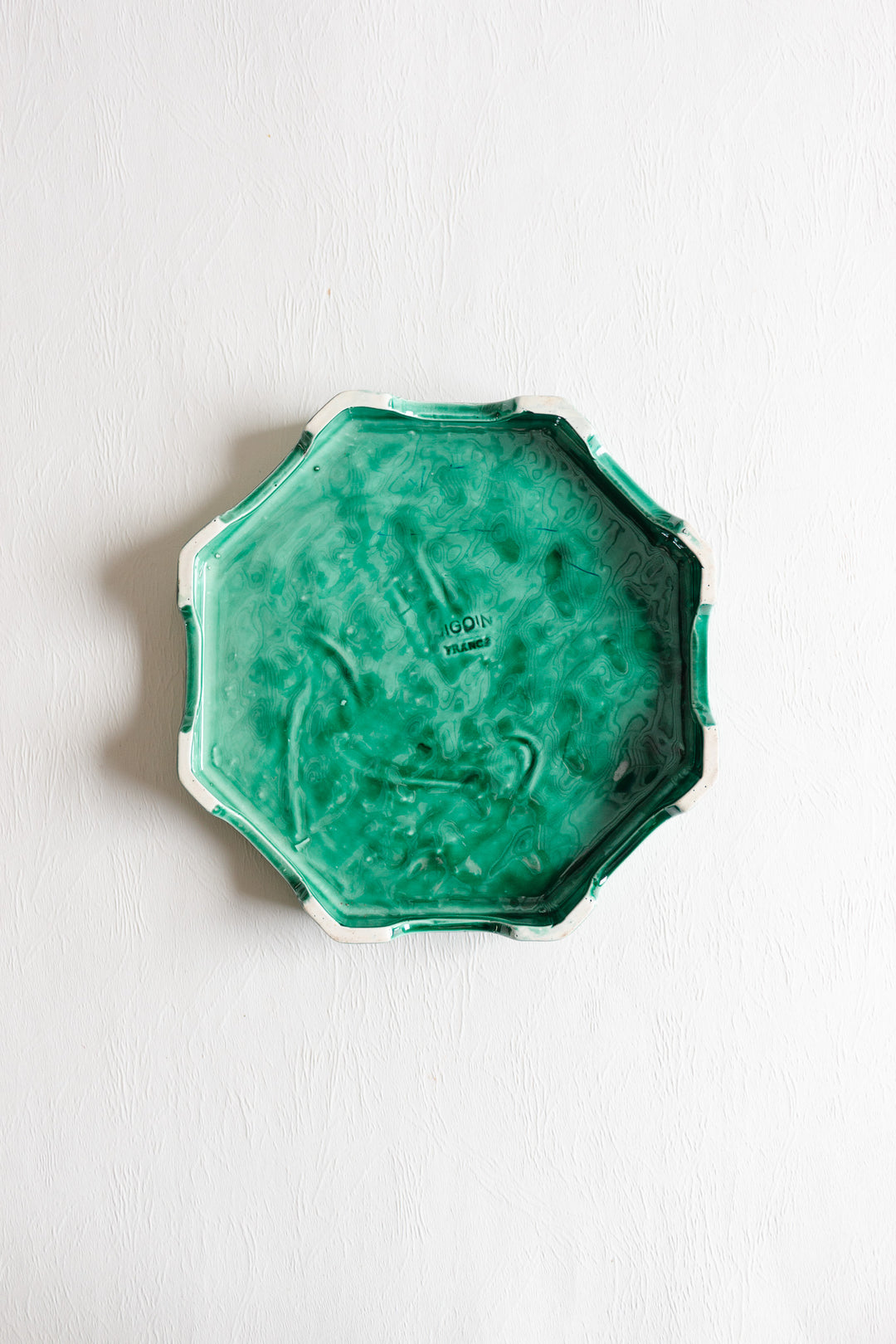 vintage set of digoin emerald "woven" cheese board and wine coasters