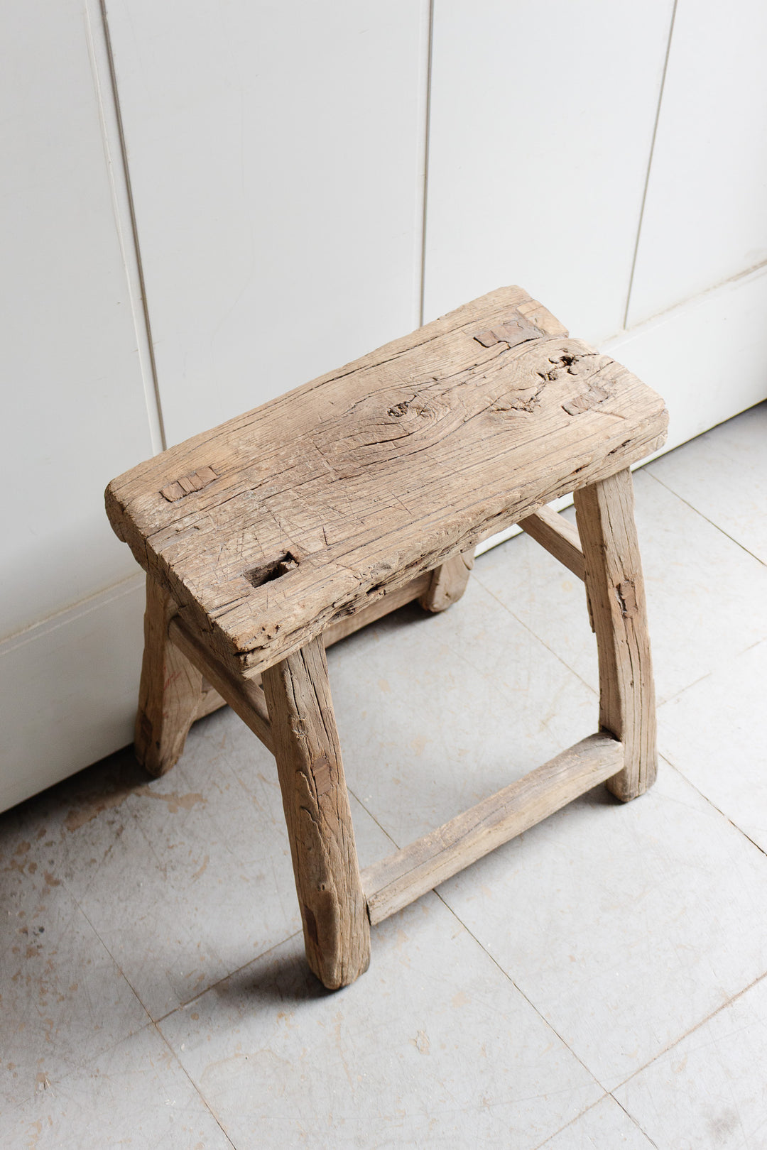 antique french famhouse raw wood stool