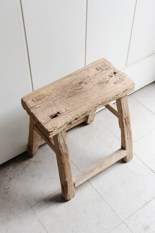 antique french famhouse raw wood stool