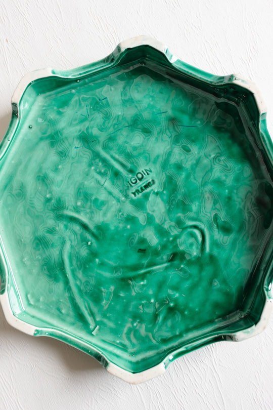 vintage set of digoin emerald "woven" cheese board and wine coasters