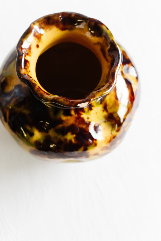 antique french artisan made crimped vase