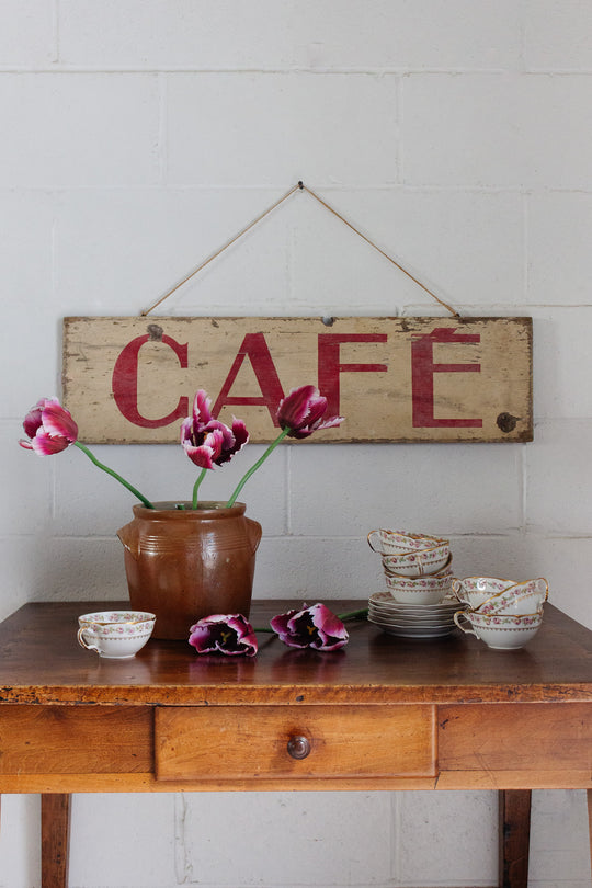 antique french wooden handpainted cafe sign