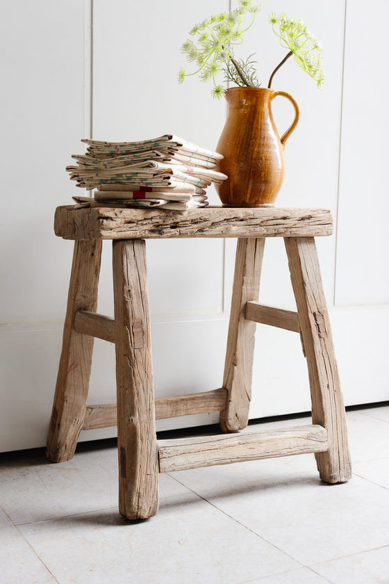 antique french famhouse raw wood stool
