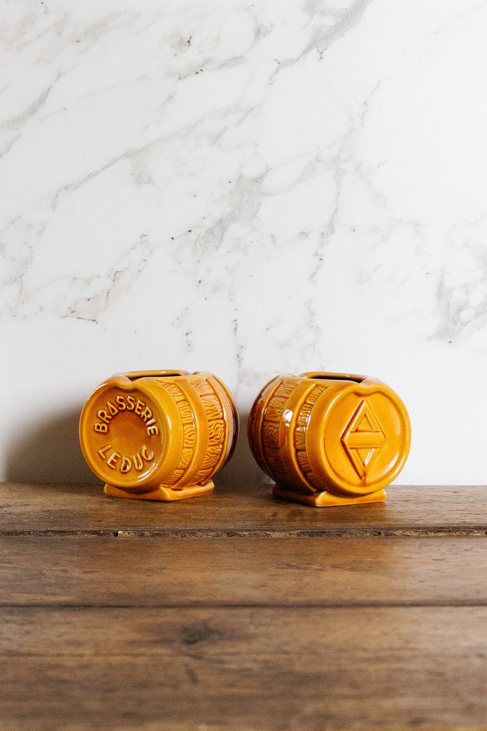 vintage french "brasserie leduc" barrel ash tray