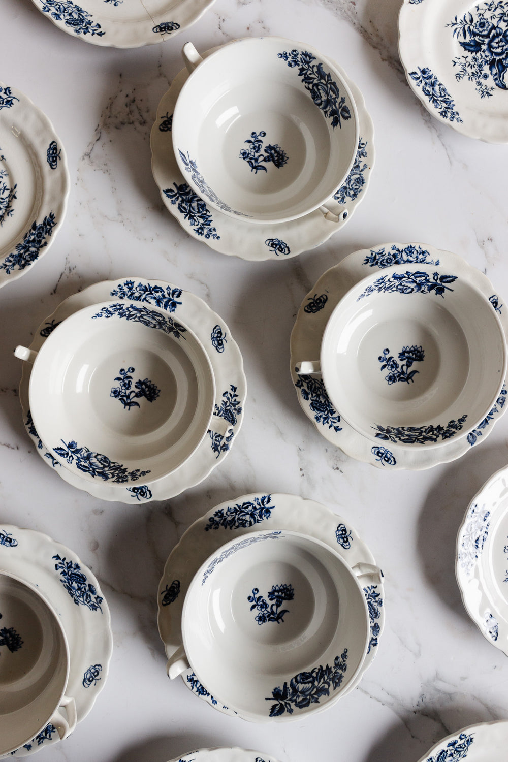 antique English booth's "peony" soup bowls and saucers A8021