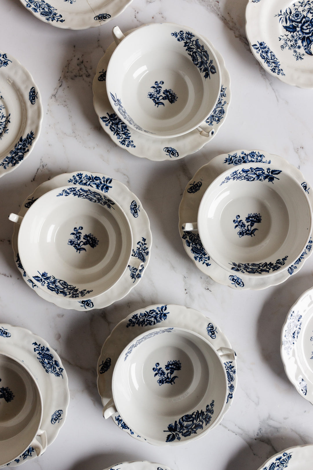 antique English booth's "peony" soup bowls and saucers A8021