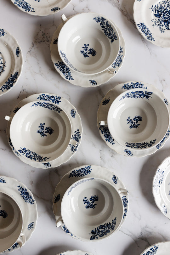 antique English booth's "peony" soup bowls and saucers A8021