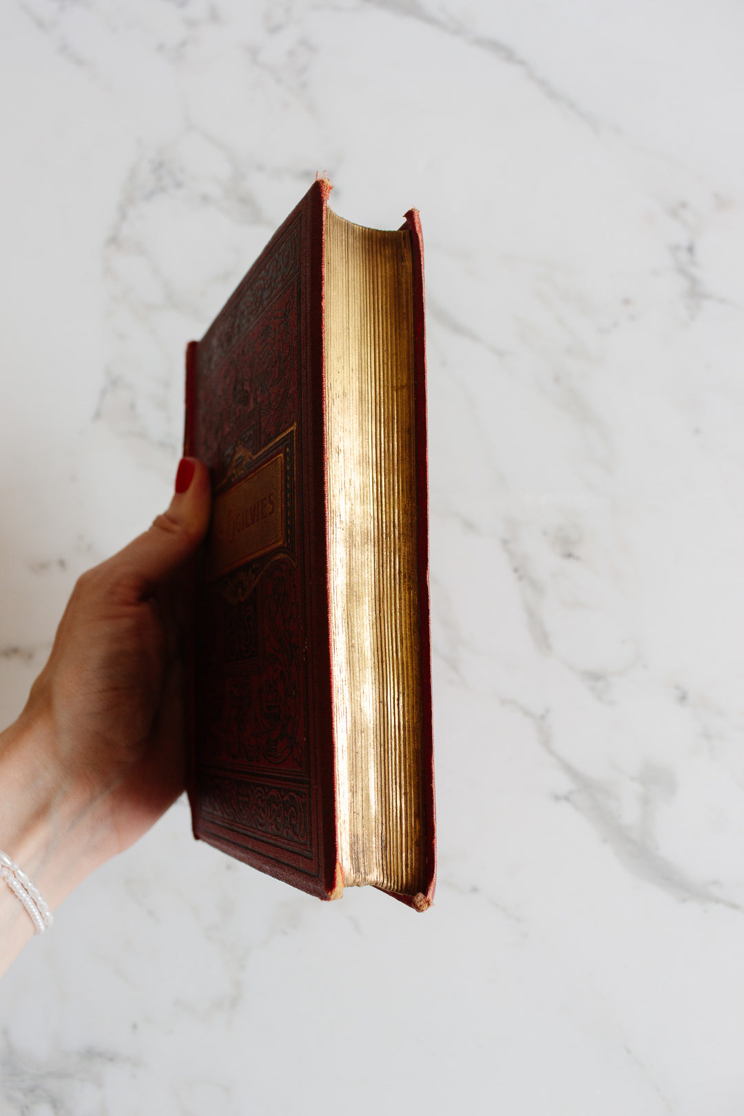 vintage english trio of hardcover books, shades of red
