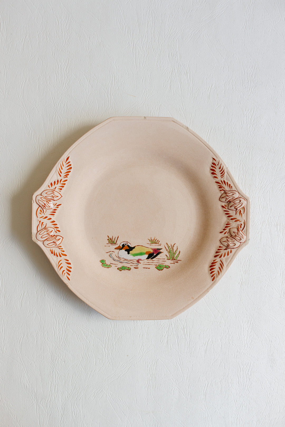 1930s art deco french émaux de longwy pink plate
