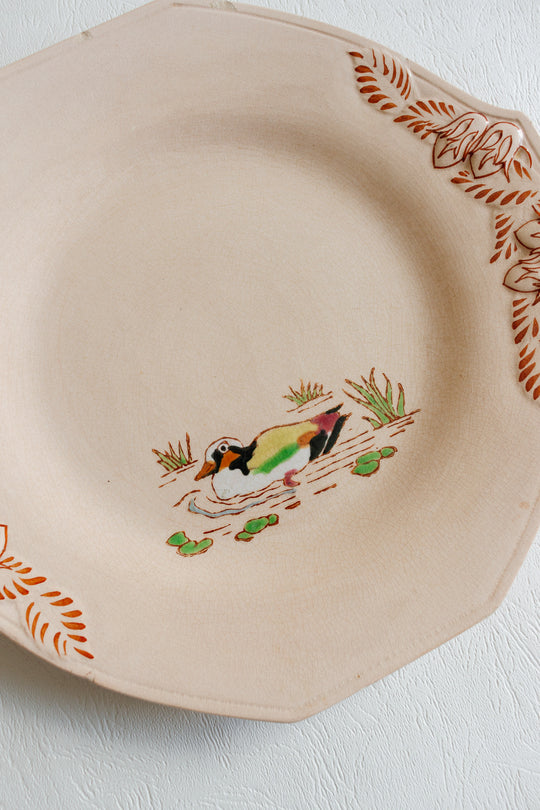 1930s art deco french émaux de longwy pink plate