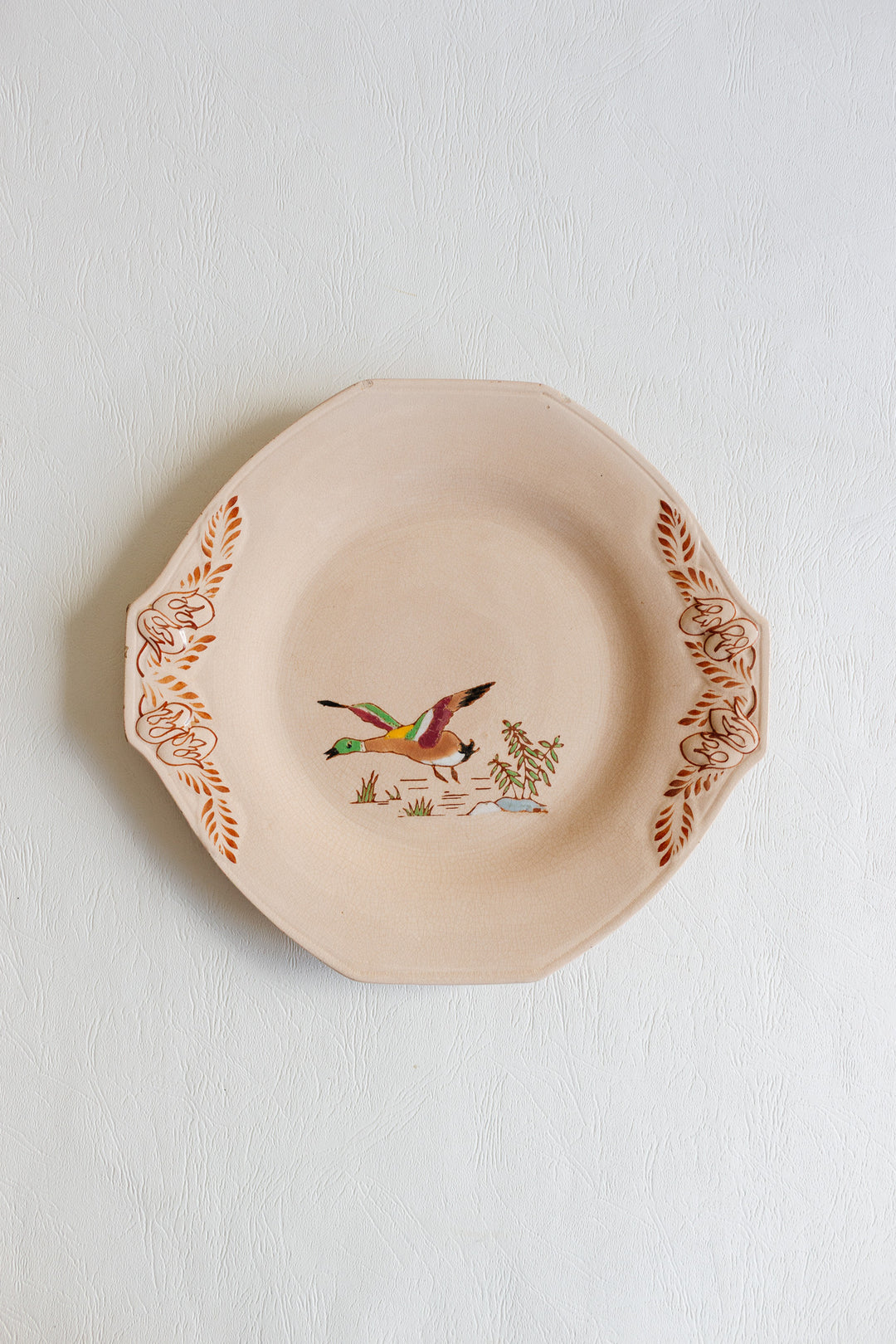 1930s art deco french émaux de longwy pink plate