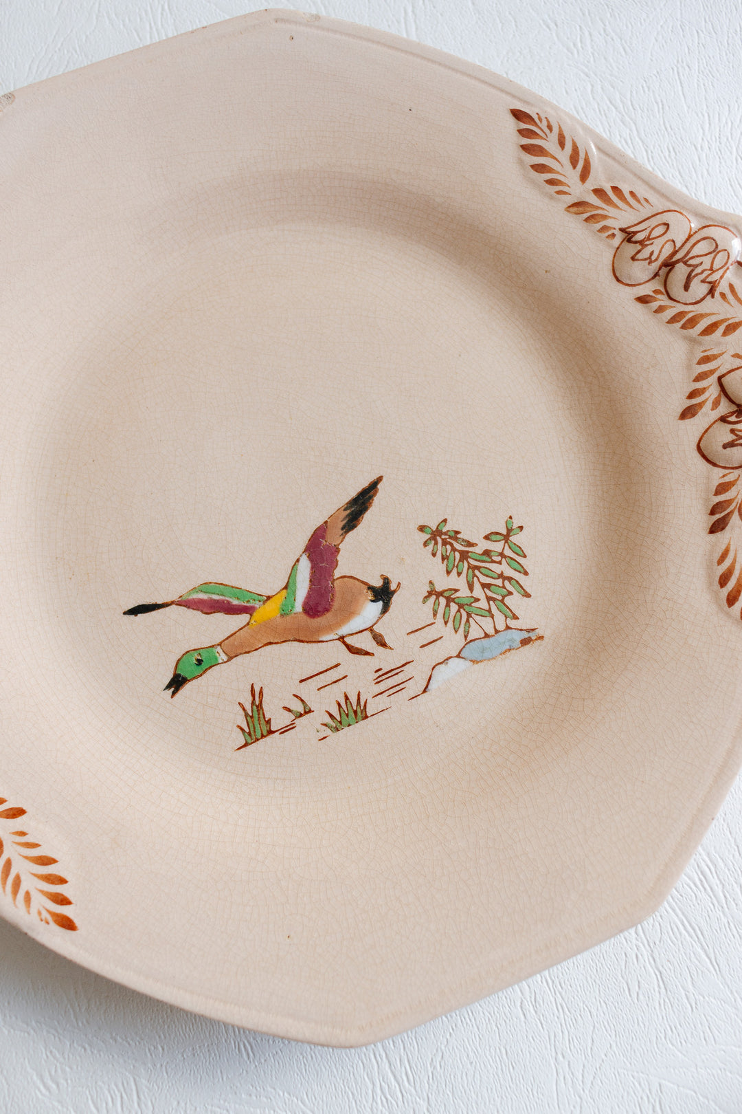 1930s art deco french émaux de longwy pink plate