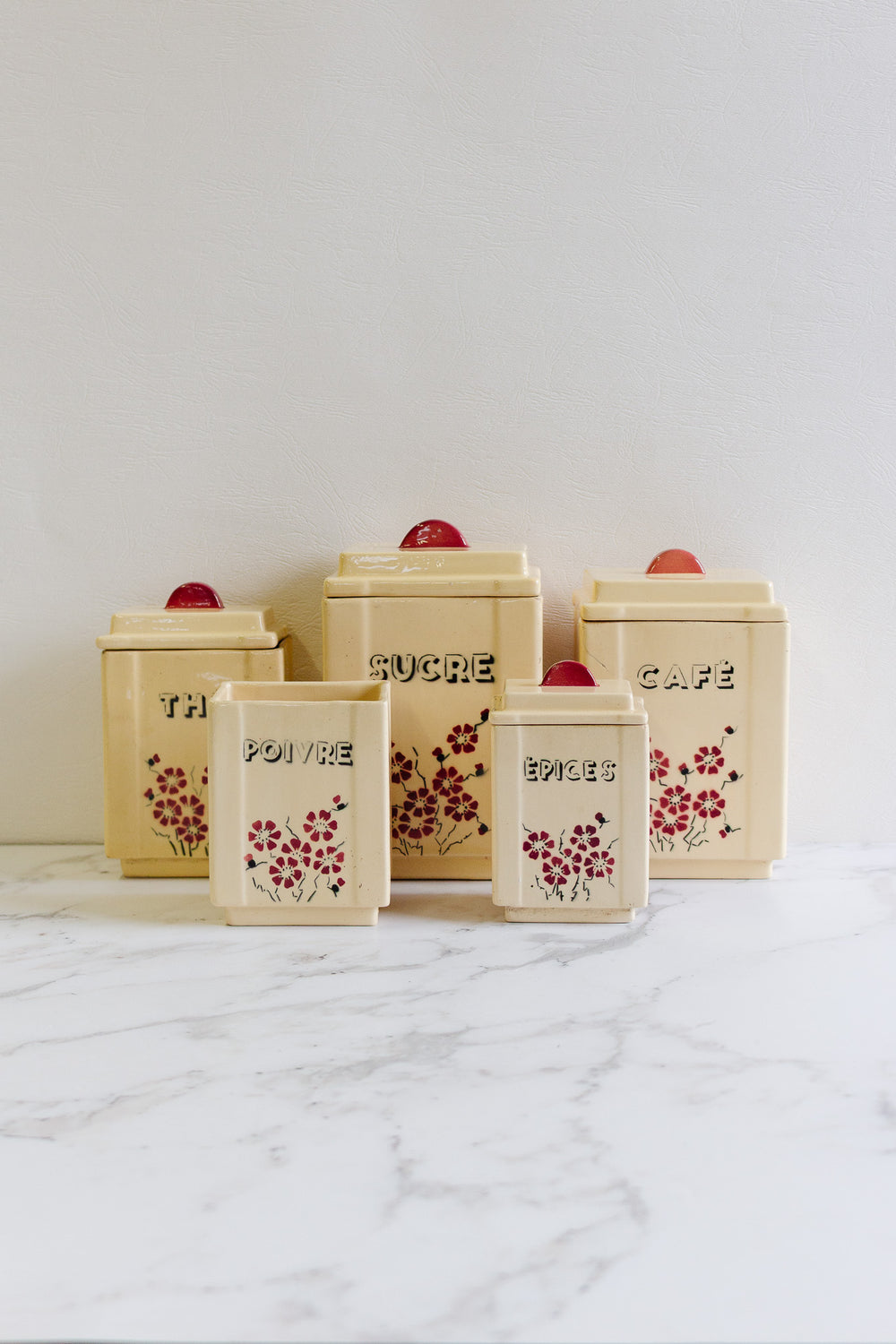 art deco french set of 5 kitchen cannisters