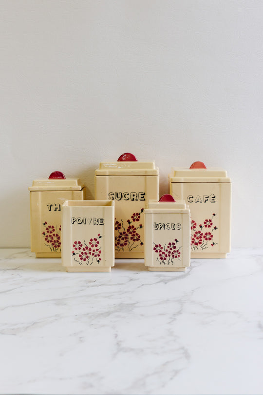 art deco french set of 5 kitchen cannisters