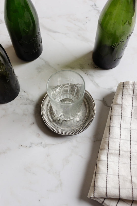 antique french "l'étain à la rose" bottle coaster