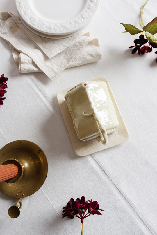 rare vintage belleek cottage covered butter dish